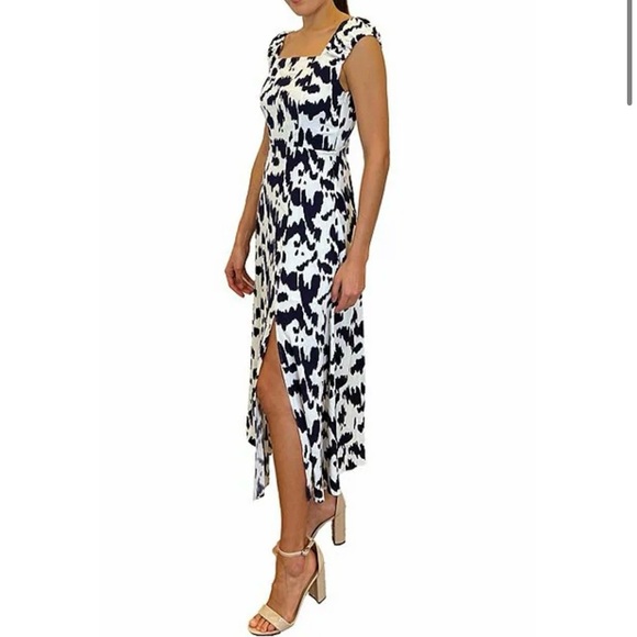 NWT Sam Edelman Ikat Print Square Neck Sleeveless Side Slit Midi Dress sz 12 - Picture 2 of 11
